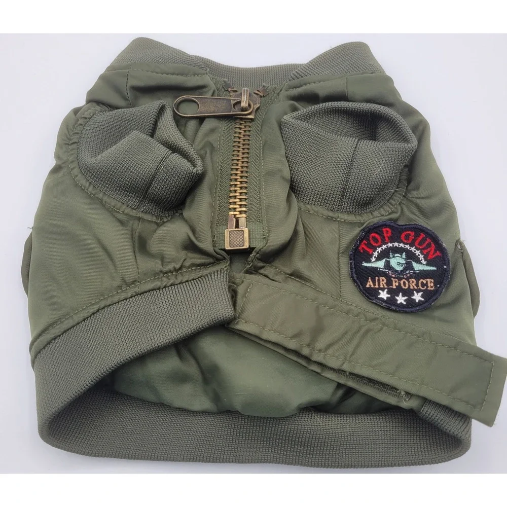 Top Gun Air Force Pet apparel Bomber Jacket Green Military Flight Coat Small‎